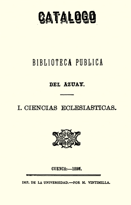 Catálogo de la Biblioteca Pública del Azuay I : Ciencias eclesiásticas (Folleto).