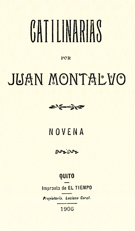 Catilinarias : novena por Juan Montalvo (Folleto).