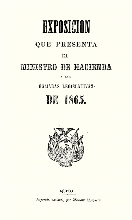 Exposición que presenta el Ministro de Hacienda a las Cámaras Legislativas de 1865 (Folleto).