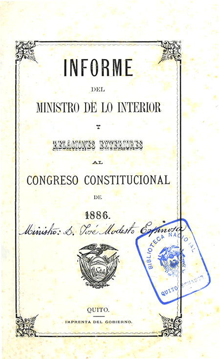 Informe del Ministro de lo Interior y Relaciones Exteriores al Congreso Constitucional de 1886.