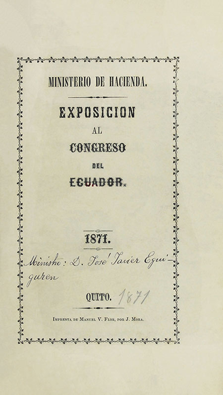 Exposición del Ministerio de Hacienda al Congreso Constitucional de 1871.