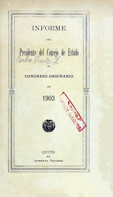 Informe del Presidente del Consejo de Estado al Congreso Ordinario de 1903 (Folleto).