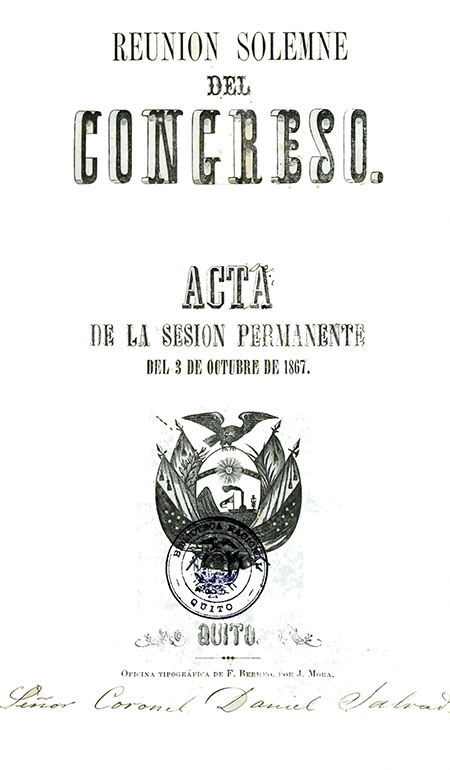 Reunión Solemne del Congreso : Acta de la Sesión permanente del 3 de octubre de 1867 (Folleto).