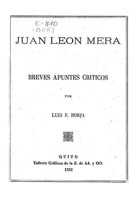 Juan León Mera : Breves apuntes críticos