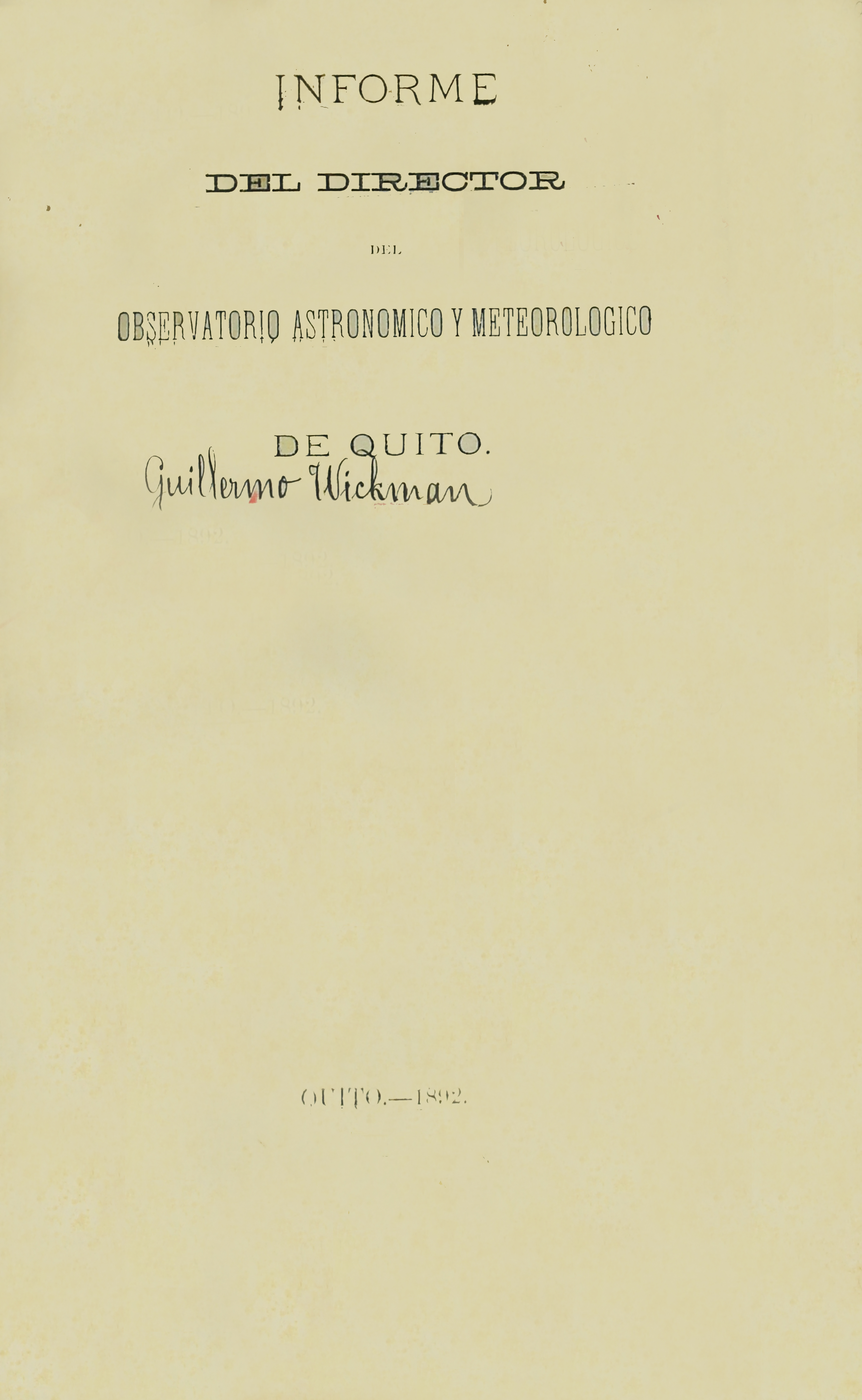 Informe del Director del Observatorio Astronómico y Meteorológico de Quito