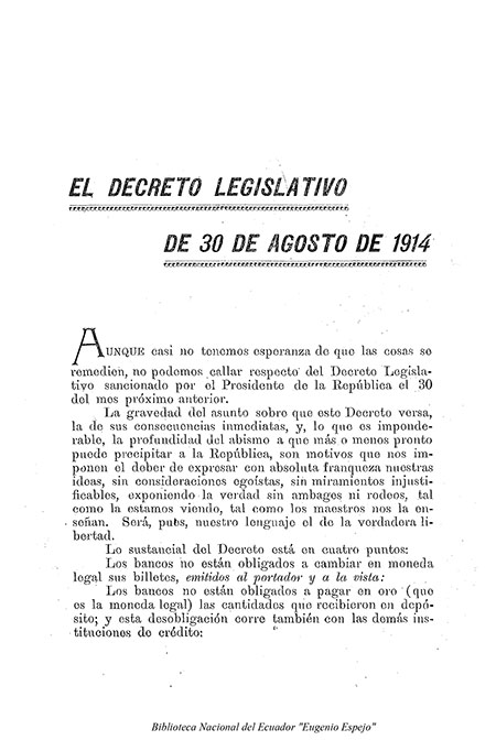 El decreto legislativo de 30 de Agosto de 1914