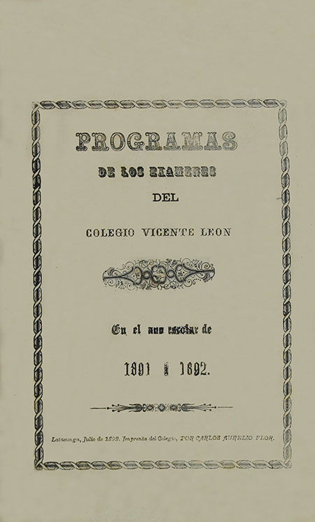 Programas de los exámenes del Colegio Vicente León en el año escolar de 1891 a 1892