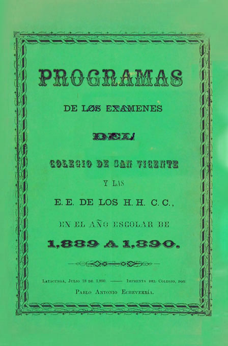 Programas de los exámenes del Colegio de San Vicente y las EE. de los H. H. C. C. en el año escolar de 1889 a 1890
