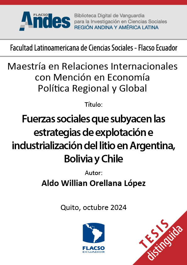 Fuerzas sociales que subyacen las estrategias de explotación e industrialización del litio en Argentina, Bolivia y Chile