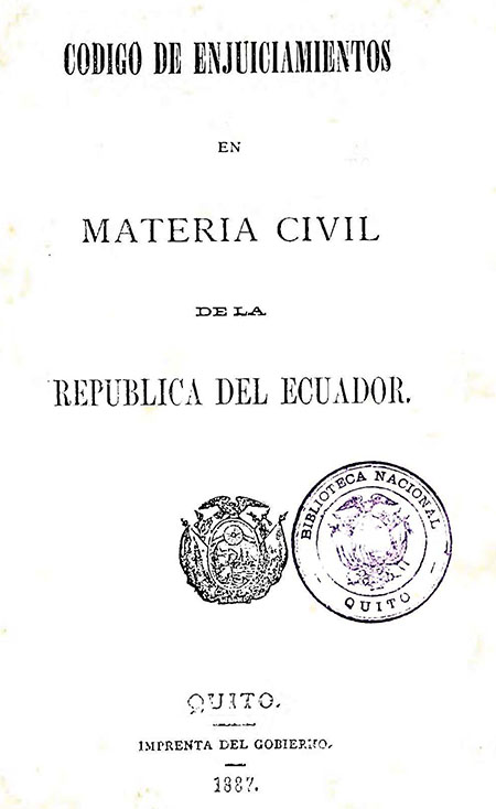 Código de enjuiciamientos en materia civil de la República del Ecuador.