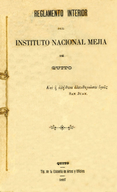 Reglamento interior del Instituto Nacional Mejía de Quito [Folleto].