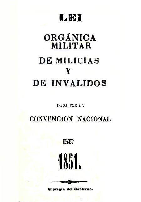 Lei Orgánica Militar de Milicias y de Inválidos [Folleto].