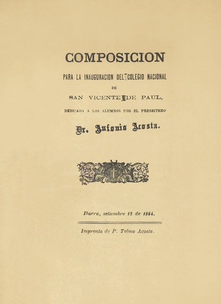 Composición para la inauguración del Colegio Nacional de San Vicente de Paul [Folleto].