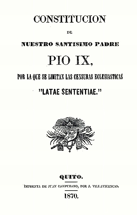 Constitución de nuestro Santísimo Padre Pío IX, por la que se limitan las censuras eclesiásticas 