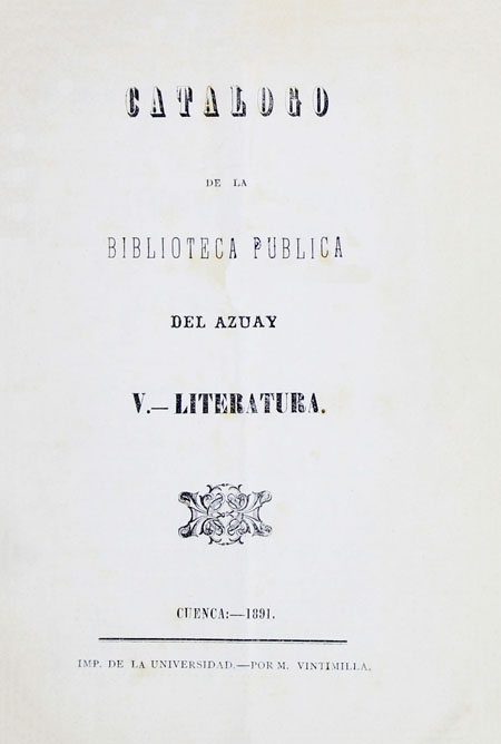 Catalogo de la Biblioteca Pública del Azuay, v Literatura (Folleto).