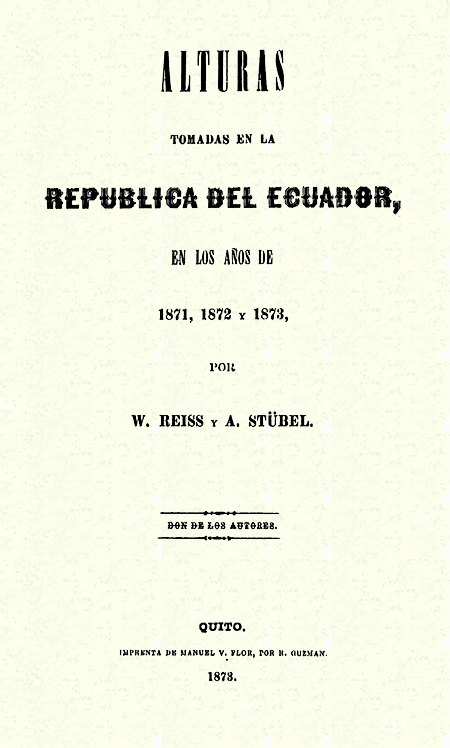 Alturas tomadas en la República del Ecuador, en los años de 1870, 1872 y 1873 (Folleto).